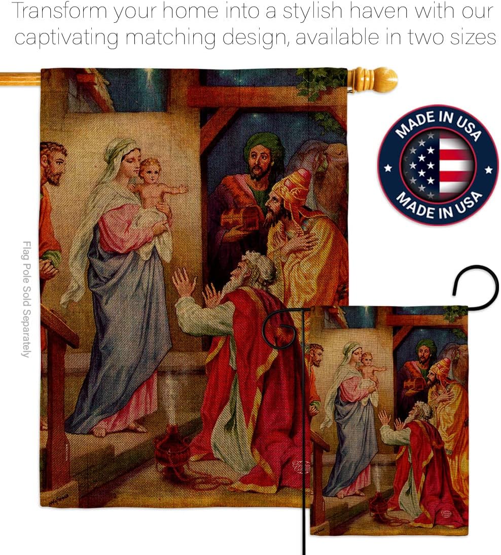 The Visit of Wise Men Burlap Garden Flag Set Wall Hanger Religious Faith Hope Grace Peace Dove Christian Religion Easter House Banner Small Yard Gift Double-Sided, Made in USA
