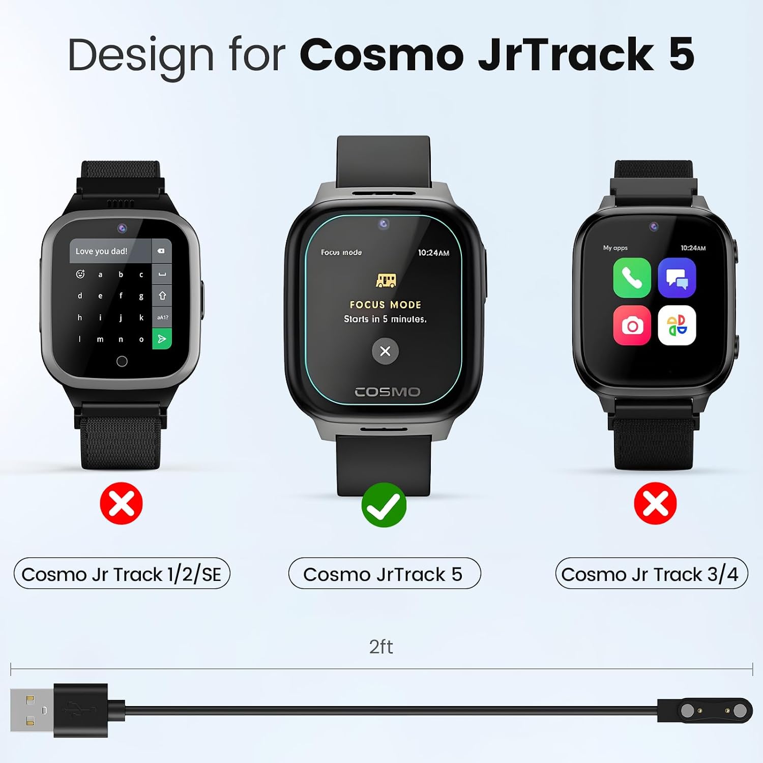 NewJourney Compatible with Cosmo Jr Track 5 Screen Protector, 2 Pack Bumper Case with Scratch-Resistant Tempered Glass Cover, Kids Smartwatch Accessories (Pink+Purple)