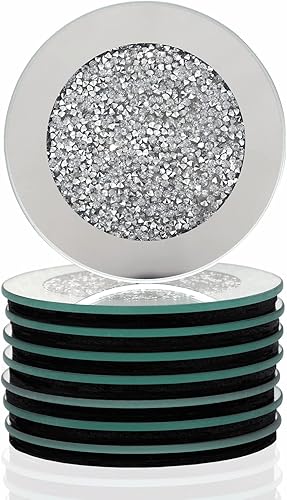 Vista 13 de GIMORRTO Posavasos de cristal con espejo de 4 piezas, diamante triturado redondo de 4 pulgadas, decoración en la mesa para bar, herramientas, mesa