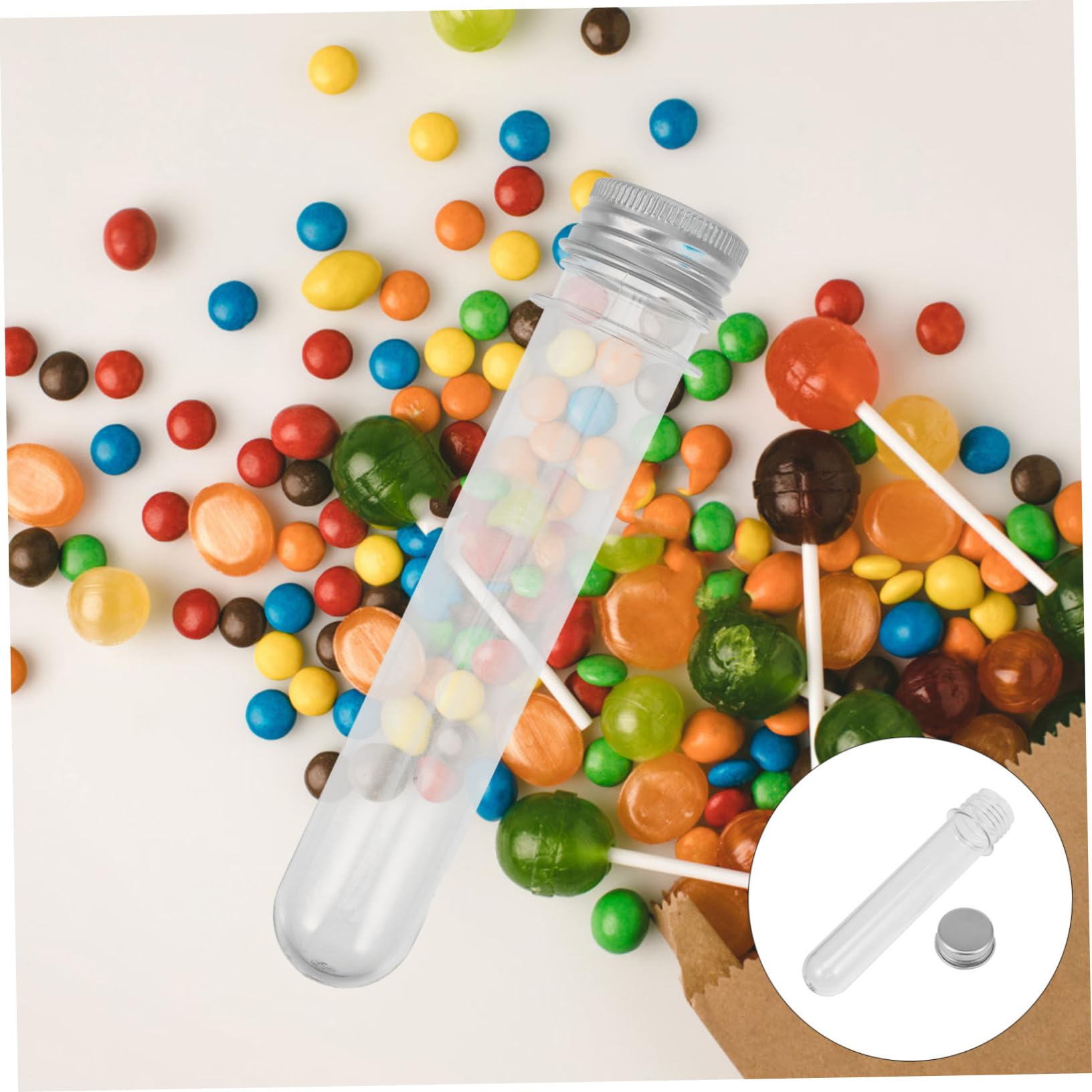 PRETYZOOM 50 Stück Reagenzglas-Bonbonschachtel ätherische öle deckel Leere Wunschflaschen plastikflasche Kunststoff Tube Set durchsichtige Kunststoffrohre Reagenzgläser für den Haushalt p.s