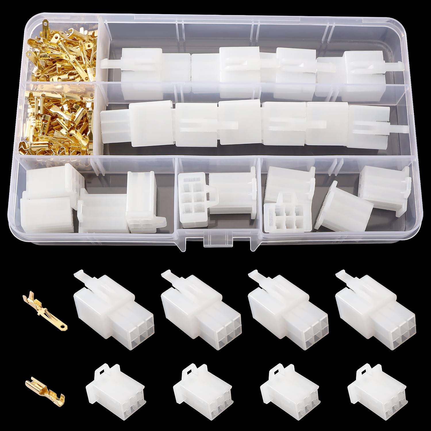 Lyeteung 140 PCS 2.8mm 6 Pin Electrical Wire Terminals Connector Kit, Male Female Plug Housing and Pin Header Crimp Connector Kit, for Motorcycle, Car, Boats