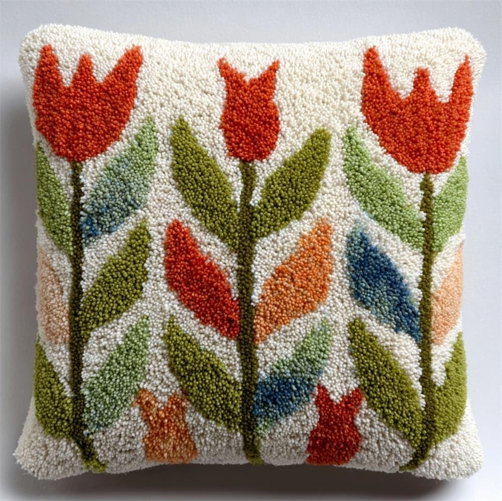 FWRTYCB DIY Latch Pillow Case Kits Tulip Leaves Crochet Cushion Cover