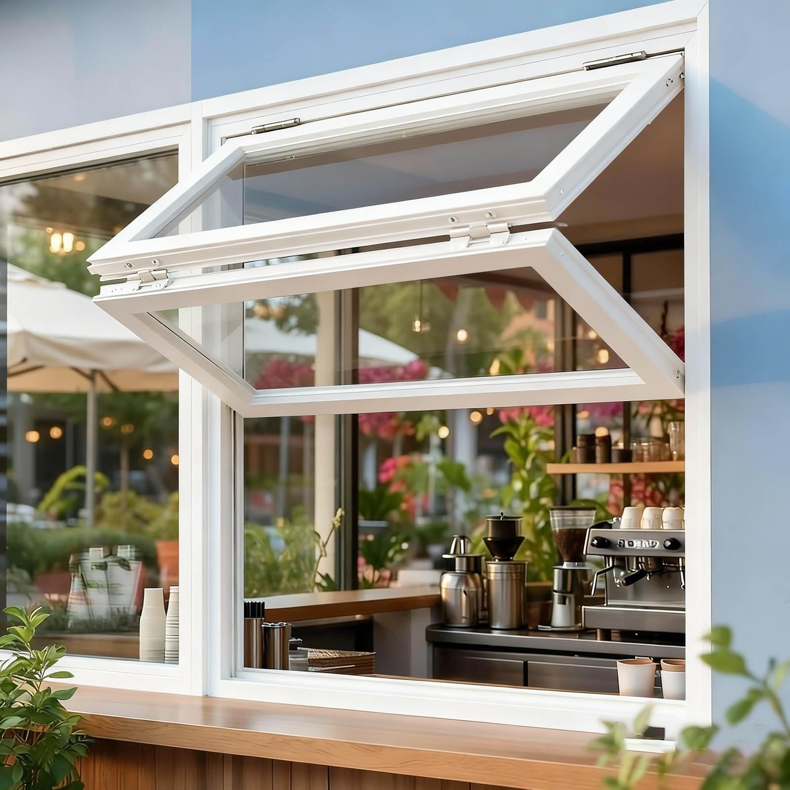 Ventana corredera vertical de aluminio con mango de bloqueo y servicio 1
