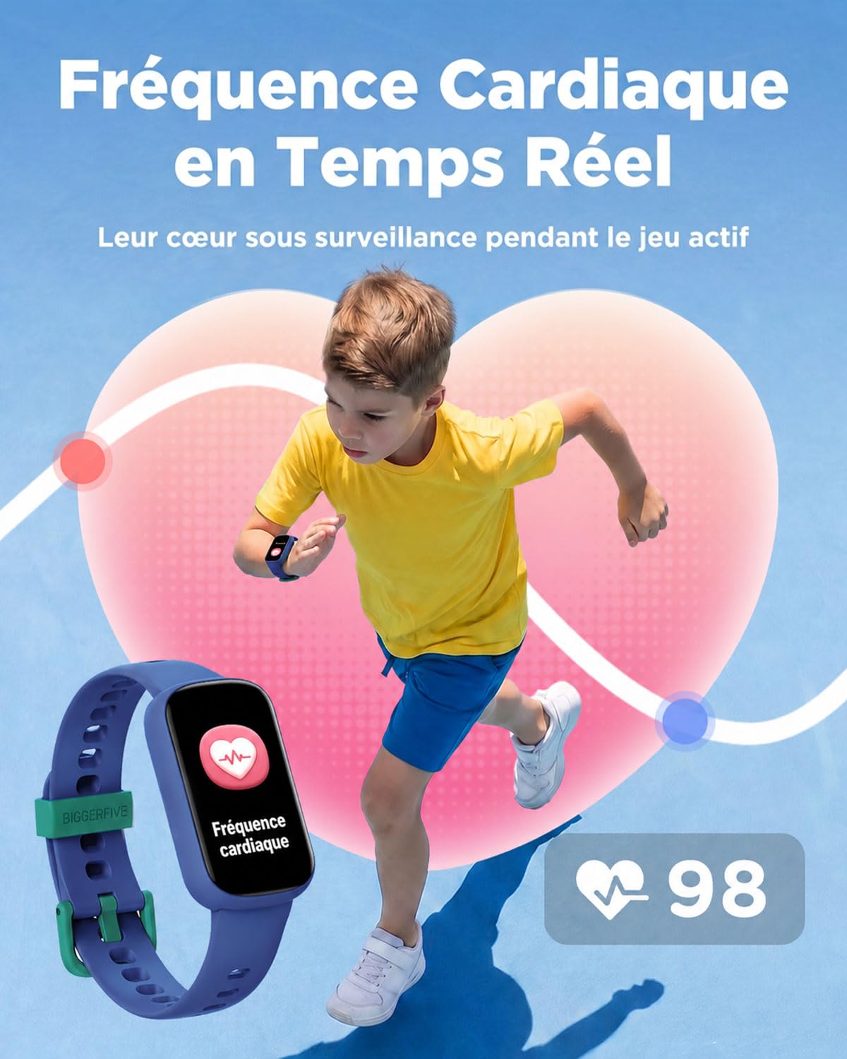 BIGGERFIVE Vigor Plus Montre Connectée Enfant Tracker d'Activité 5-15 Ans