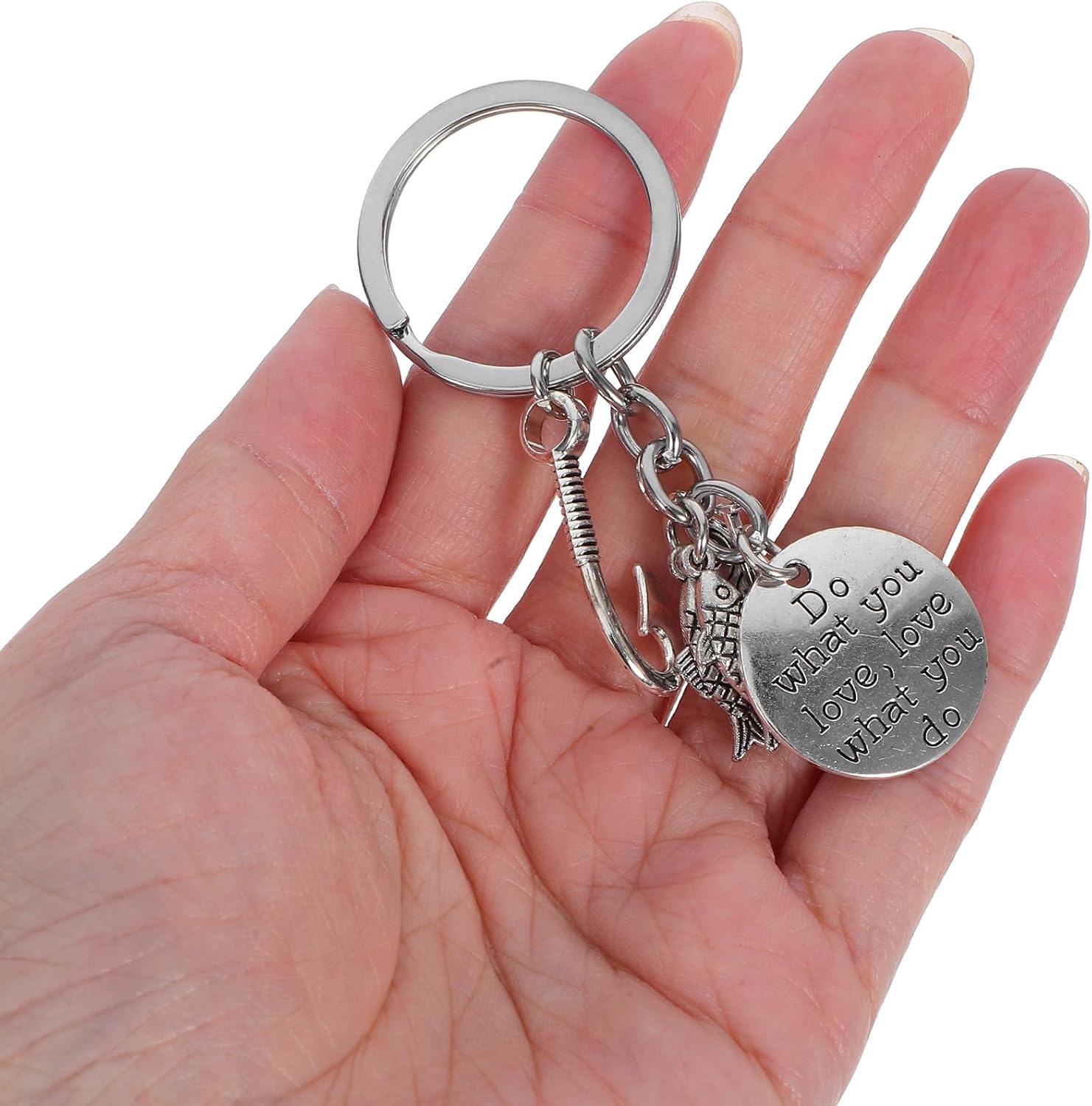 Unique Fish Hook Keychain for Fishing Enthusiasts, Silver Zinc Alloy Decorative Key Ring with Fine Craftsmanship, for Car Keys and Backpacks, Creative Fishing Charm Gift image 4