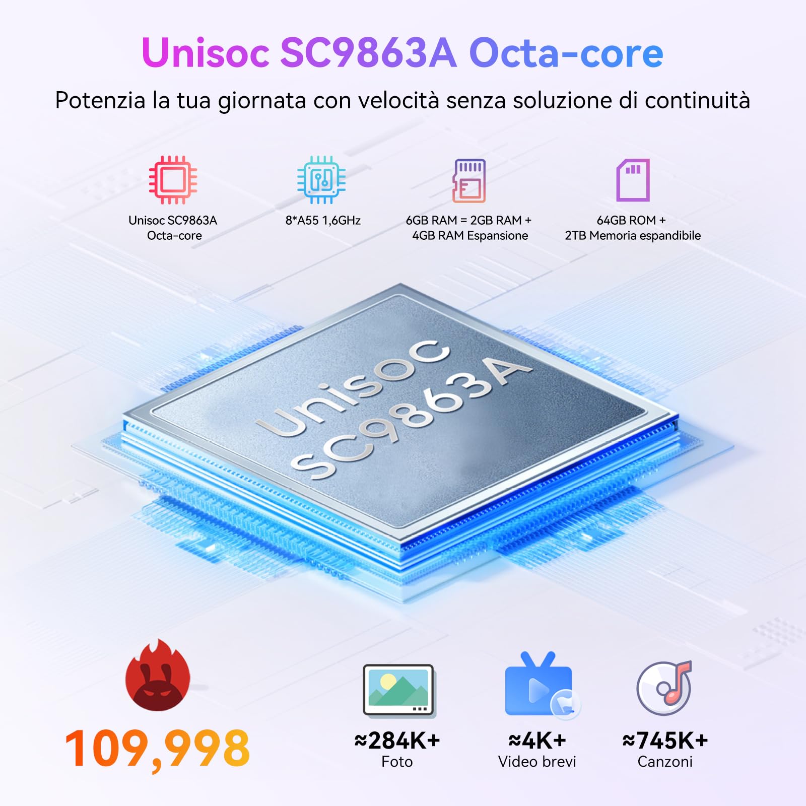 Blackview WAVE8C Smartphone Android 14, 6.56" HD+ Telefono, 6GB+64GB/2TB Cellulare, 4700mAh/10W Telefoni, 13MP+8MP Cellulari, Cover Inclusa, 4G Dual SIM Telefoni Cellulari, GPS/Tipo-C/3.5mm Jack, Blu