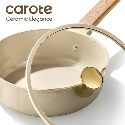 Miniatura 5 de CAROTE Juego de 22 ollas y sartenes antiadherentes, juego de utensilios de cocina de cerámica, juego de cocina no tóxico, sin PFAS y PFOA