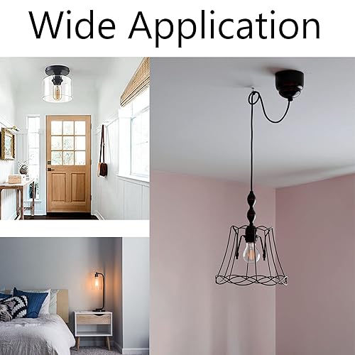 Miniatura 5 de Enchufe de luz E26 E27, soporte de lámpara de base mediana roscada de baquelita con anillo de sombra, base media fenólica E26 con cable de 6