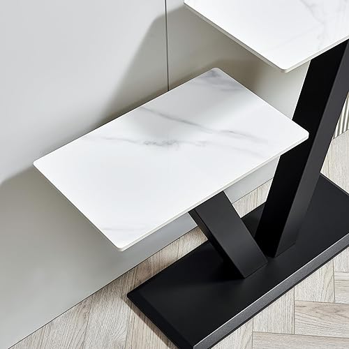 Miniatura 3 de Mesa consola moderna de 51.17 pulgadas, mesas de entrada, mesas de sofá con mesa de piedra sinterizada y base de metal, mesas decorativas estrechas