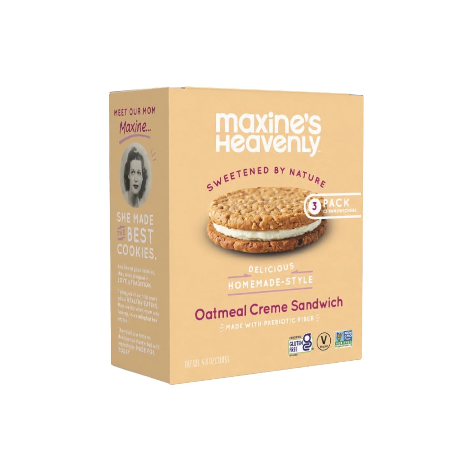 Maxine's Heavenly Soft Baked Creme Sandwich Cookies | Prebiotic Fiber, Low Sugar, Vegan Snacks, Plant Based Snack, Gluten Free Snack - Healthy Snacks | 4 Pack (Oatmeal Creme Sandwich) image 2
