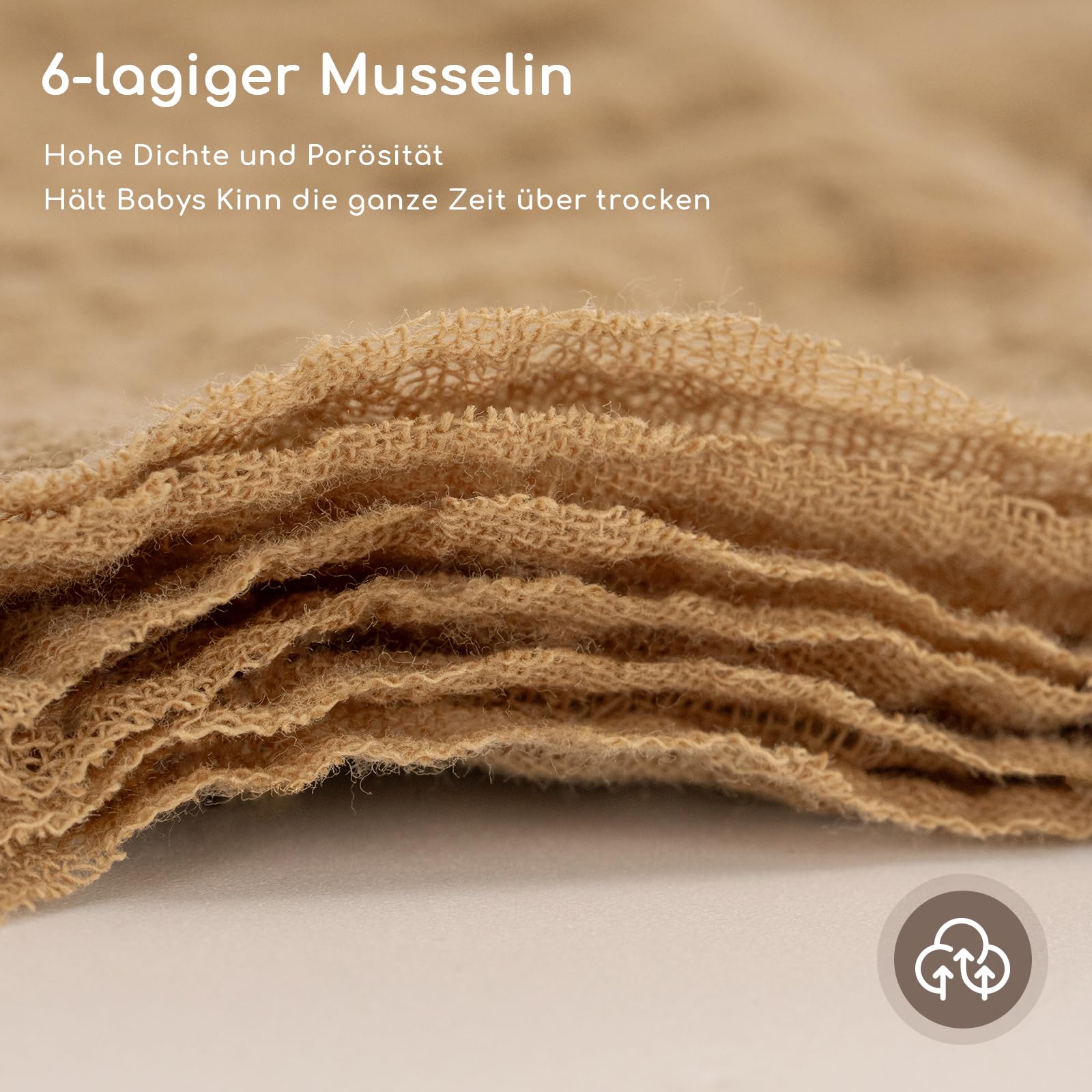 Baby Lätzchen Dreieckstuch Musselin Halstuch 100% Baumwolle Saugfähig Verstellbar 6 Stück Beige Braun