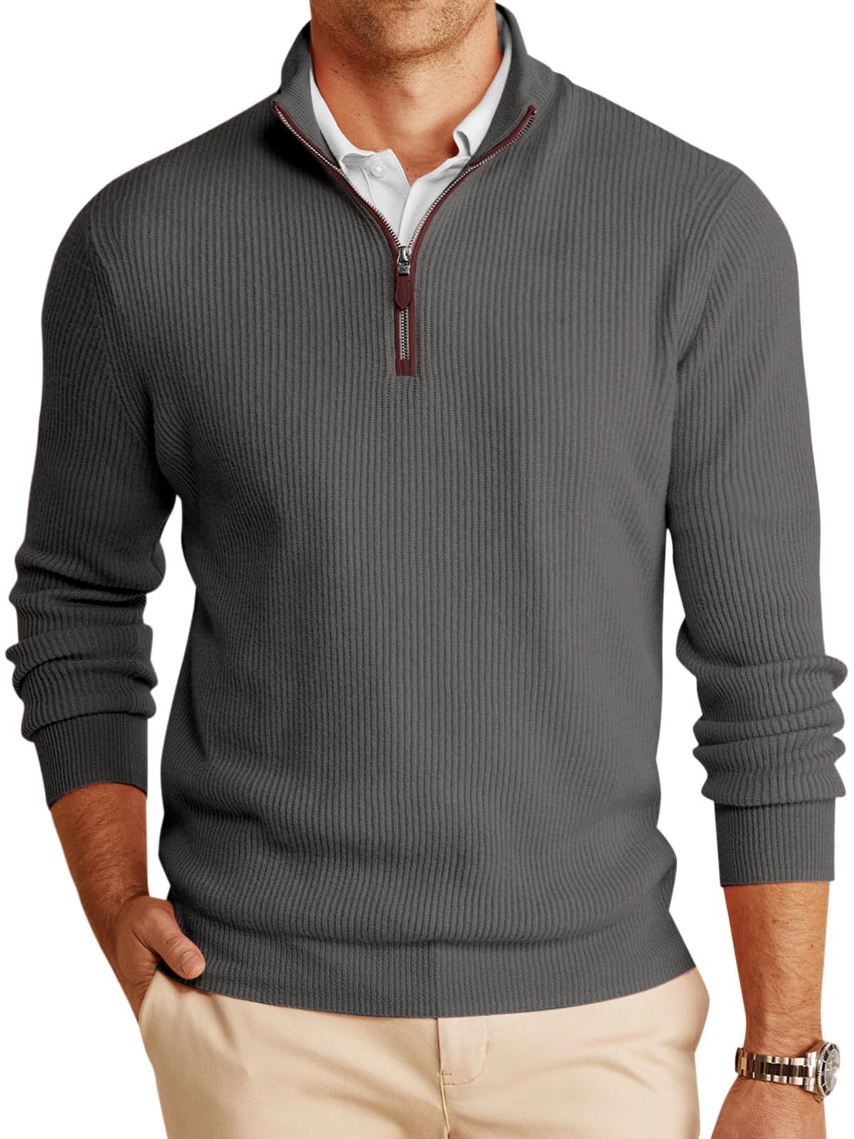Runcati Men's Quarter-Zip Pullover Sweater Mock Neck Winter Polo Sweaters