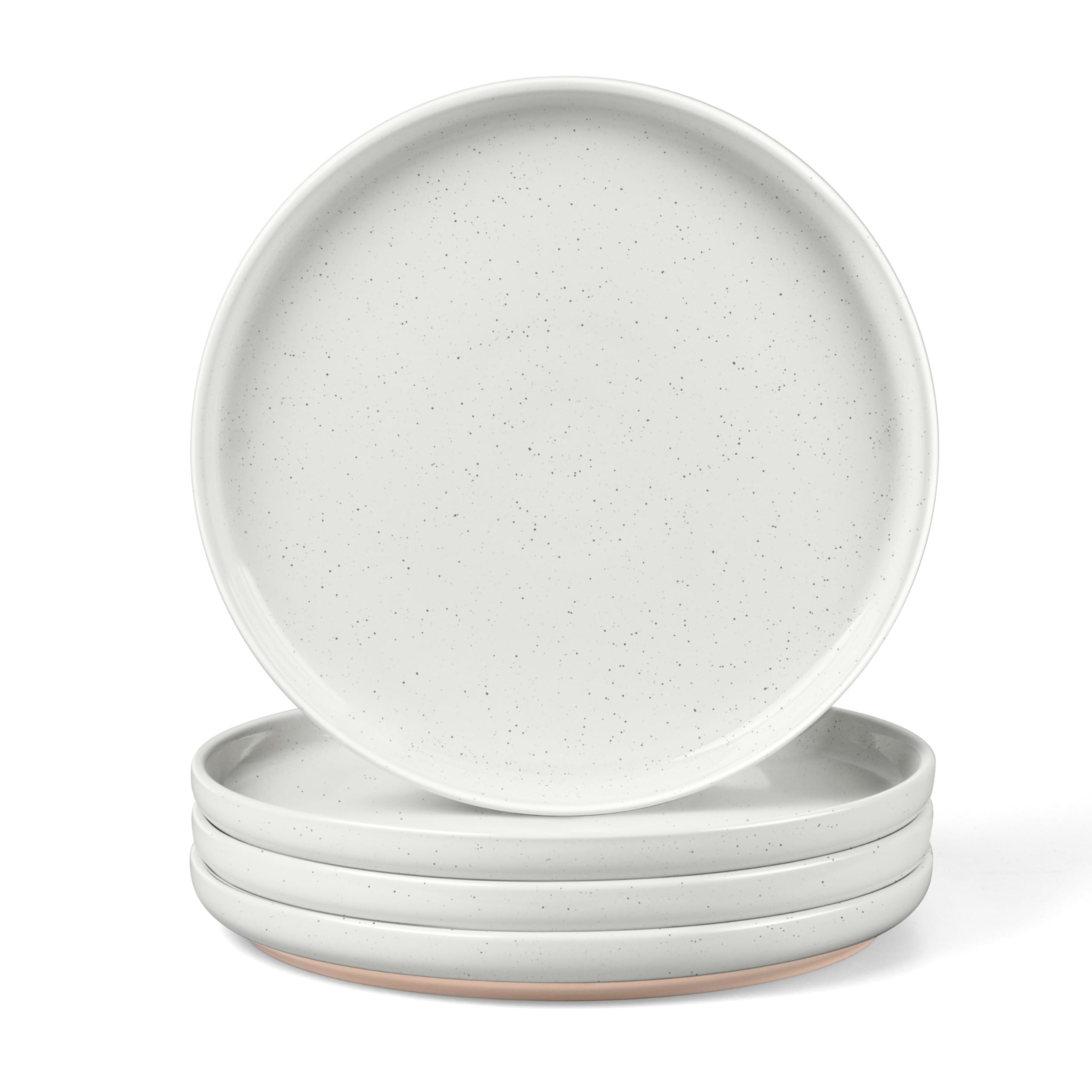 LIANYU Dinner Plates Set of 4, 10.5 Inch Stoneware Plate for Kitchen Dining, Large &amp; Round Ceramic Salad Dishes Set, Microwave, Oven &amp; Dishwasher Safe, Scratch Resistant, Stackable, Snowy White