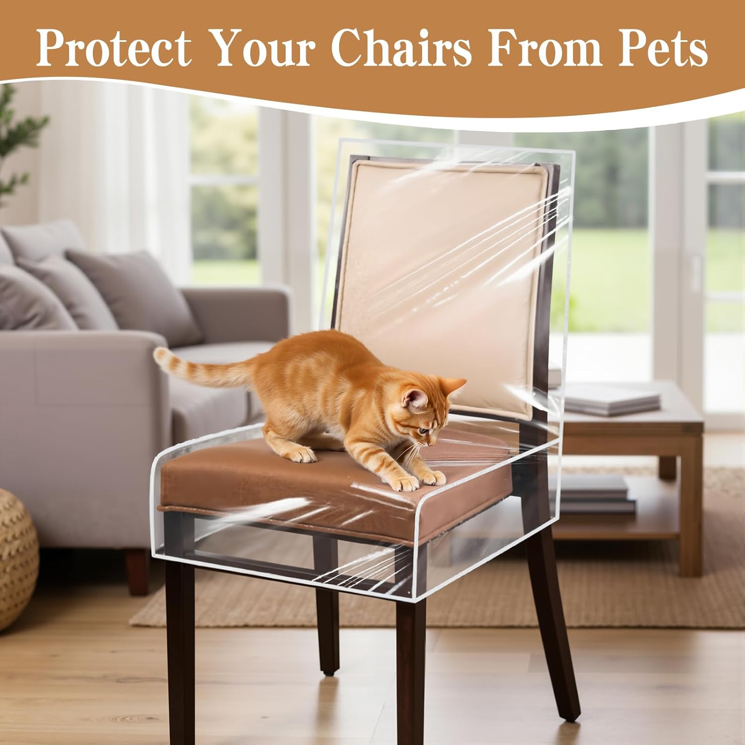 6 Pack Plastic Dining Chair Covers, Waterproof Clear Plastic Kitchen Chair Protectors W/21 x D/18 Inch Keep Your Chairs Safe from Water Dust Stain and Pet Claws Fits 16-23"