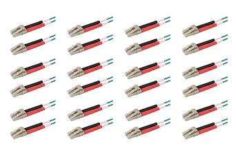 SpeedyFiberTX 12-Pack 1000 Feet LC to LC Fiber Optic Patch Cable, Red and Black Boots, Corning ClearCurve Multimode OM4 50/125um Optical Fiber, Duplex Aqua Riser OFNR Cable Jacket