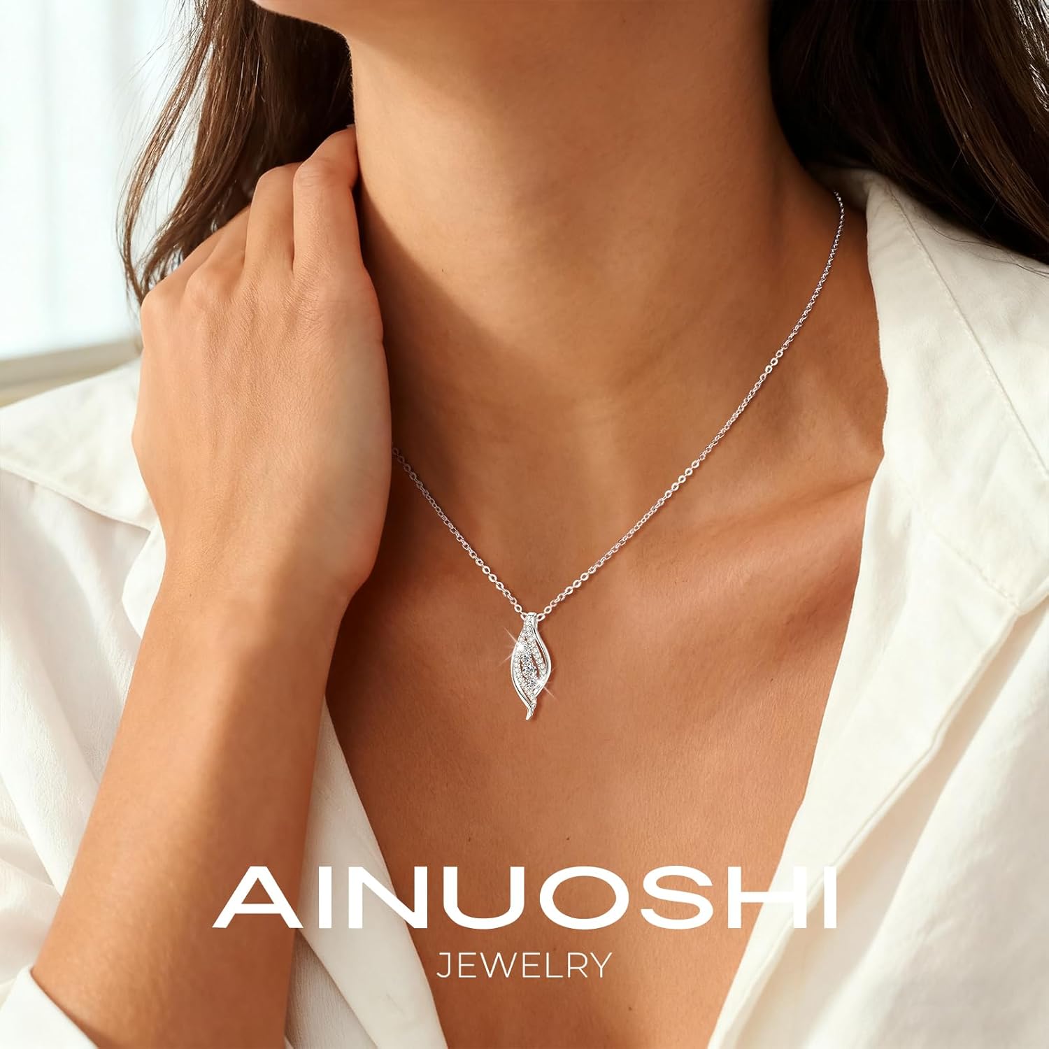 AINUOSHI Moissanite Necklace for Women - 925 Sterling Silver Moissanite Halo Pendant Necklace D Color VVS1 Clarity, White Gold Plated Dainty Necklace Jewelry Gifts for Wife Girlfriend Mom - Image 6