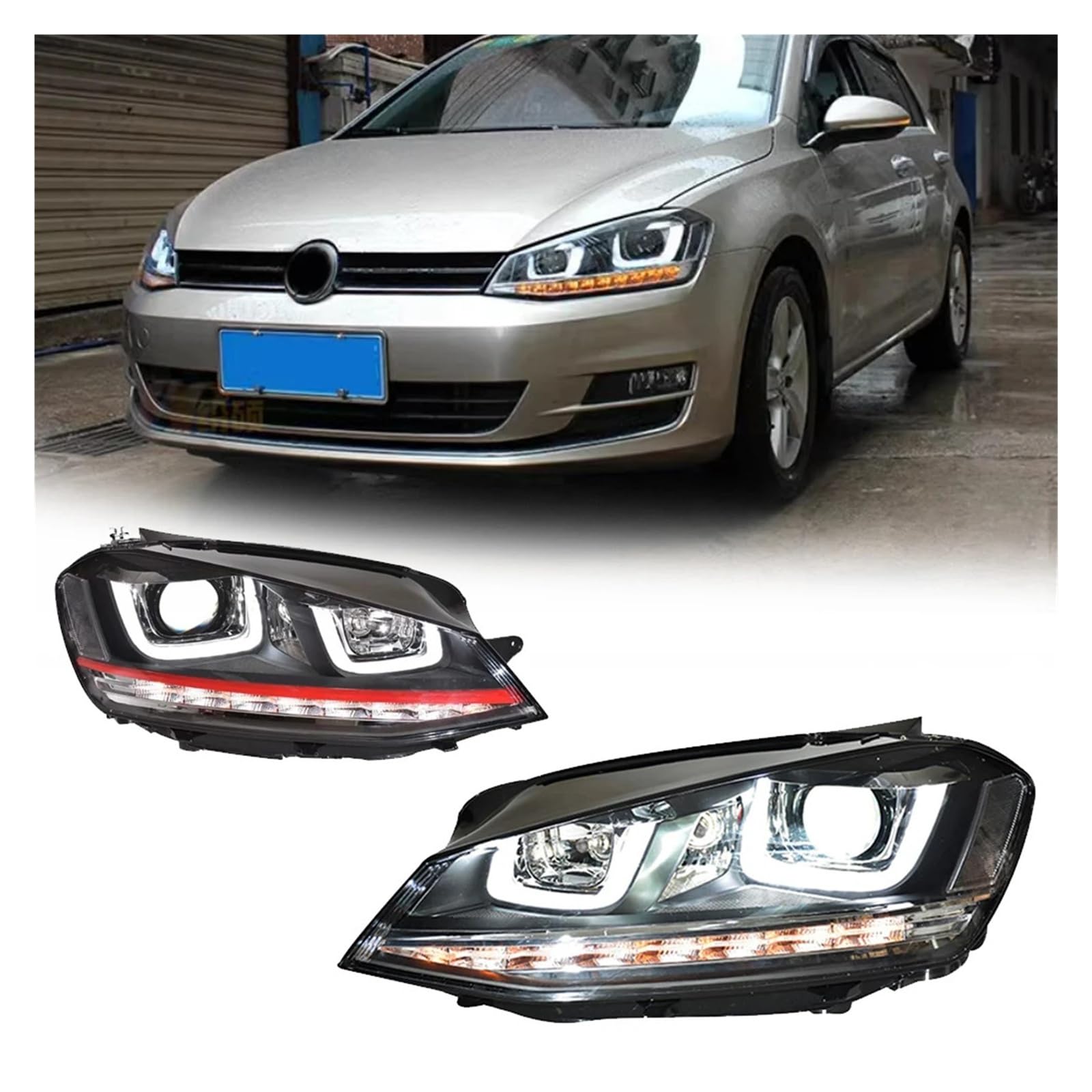 Pasuje do VW GOLF 7 MK7 14-17 do stylu U pełna dioda Led DRL reflektor samochodowy montaż sygnału akcesoria samochodowe zmodyfikowana lampa reflektory LED