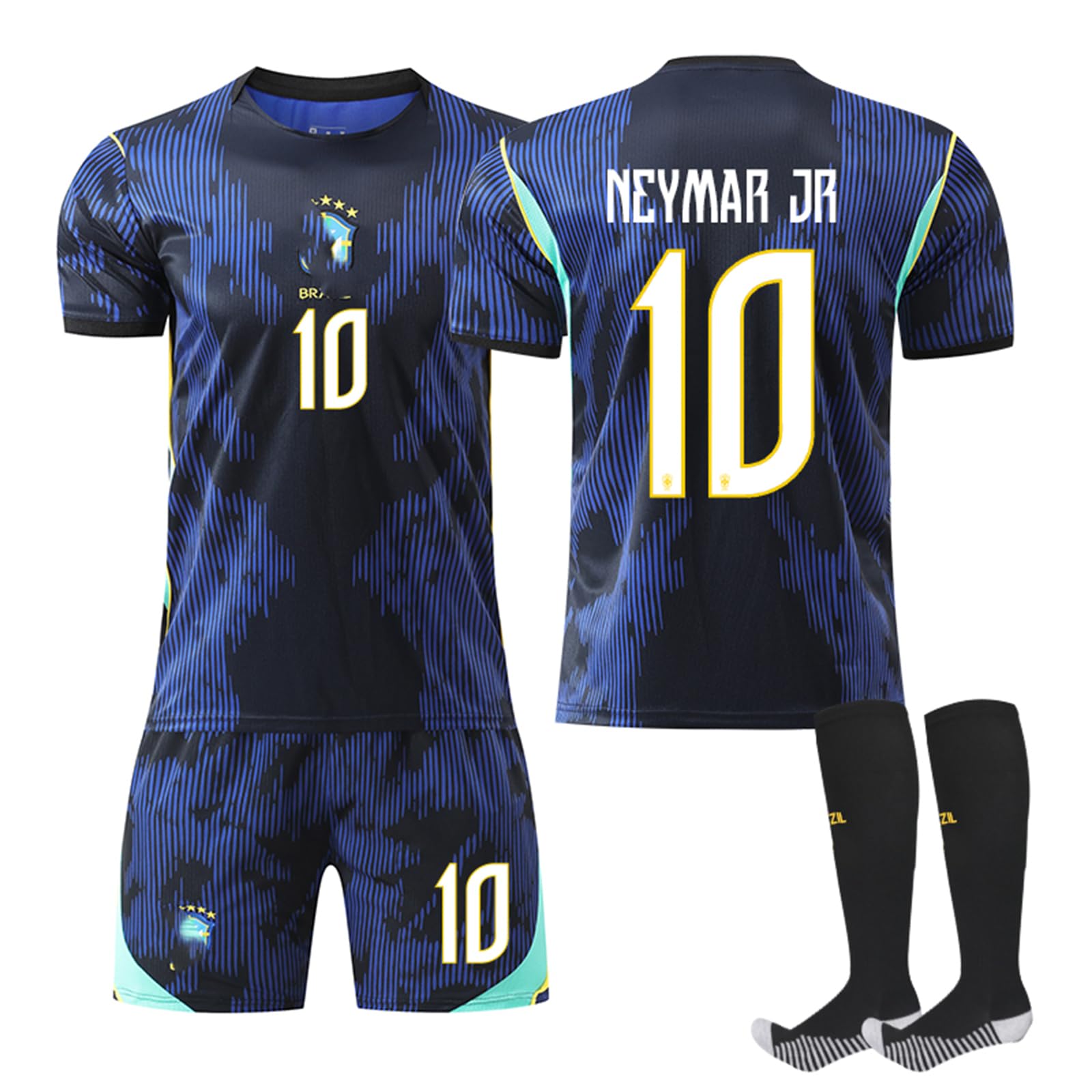 [COM4SPORT] ユニフォーム 2026 ブラジル代表 ワールド ネイマール 上下セット 靴下付き 子供用 大人 アウェー 軽量 快適 サッカーチームファングッズ コスプレ ハロウィン 記念 - 1