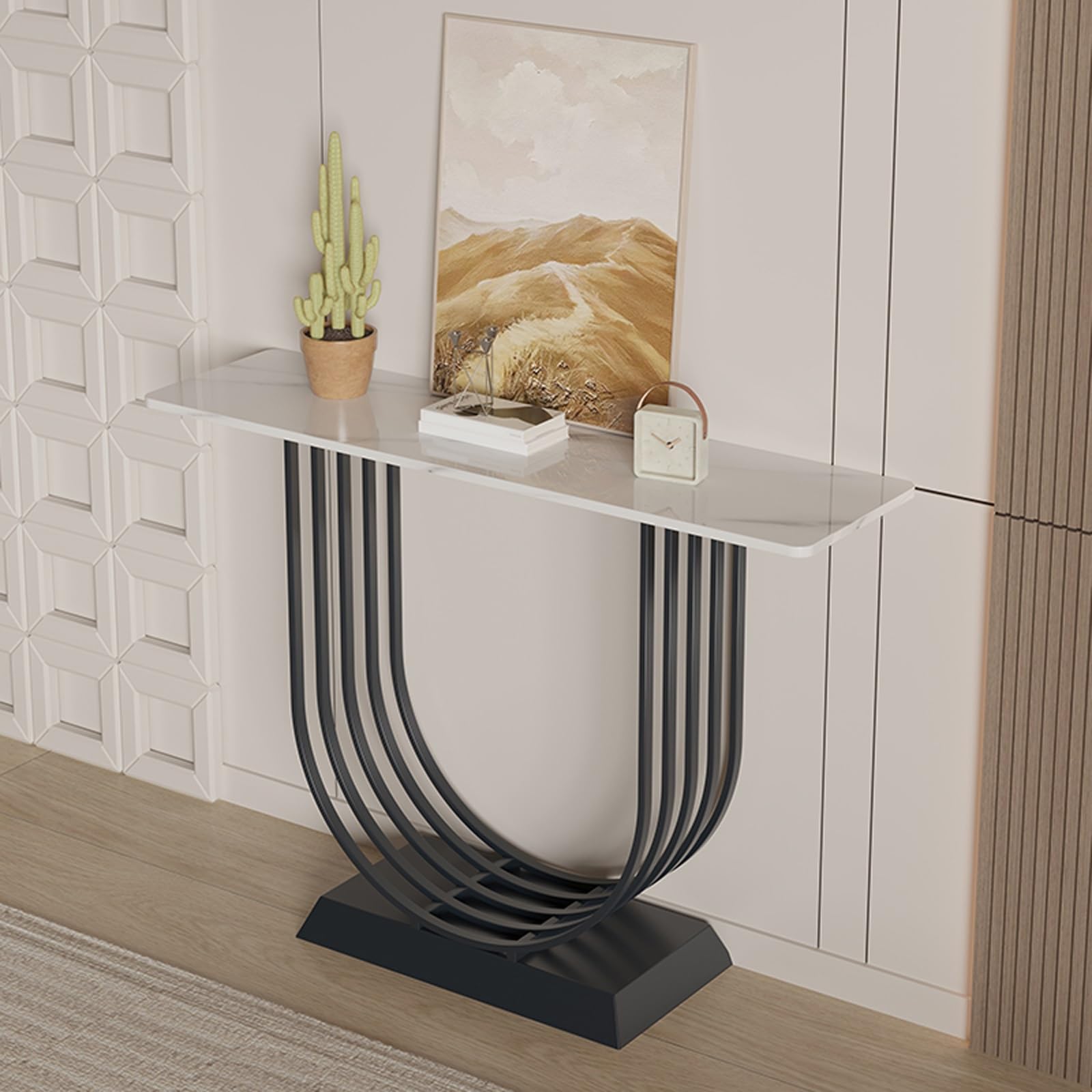 Mesa Consolas Recibidores Entrada De Mármol Moderna, Recibidor O Pasillo. Pieza Auxiliar Contemporánea para Sala De Estar, Recibidor O Pasillo(Black,80cm/31.4in)