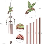 Chimes du vent - Chimes de vent de colibris verts pour les tons profonds extérieurs 34 pouces 5 Tubes en aluminium, Anniversaire, Mémorial, Cadeaux colibri pour maman, Grand-mère, Décorations pour la maison, Jardin, Patio, Cour arrière