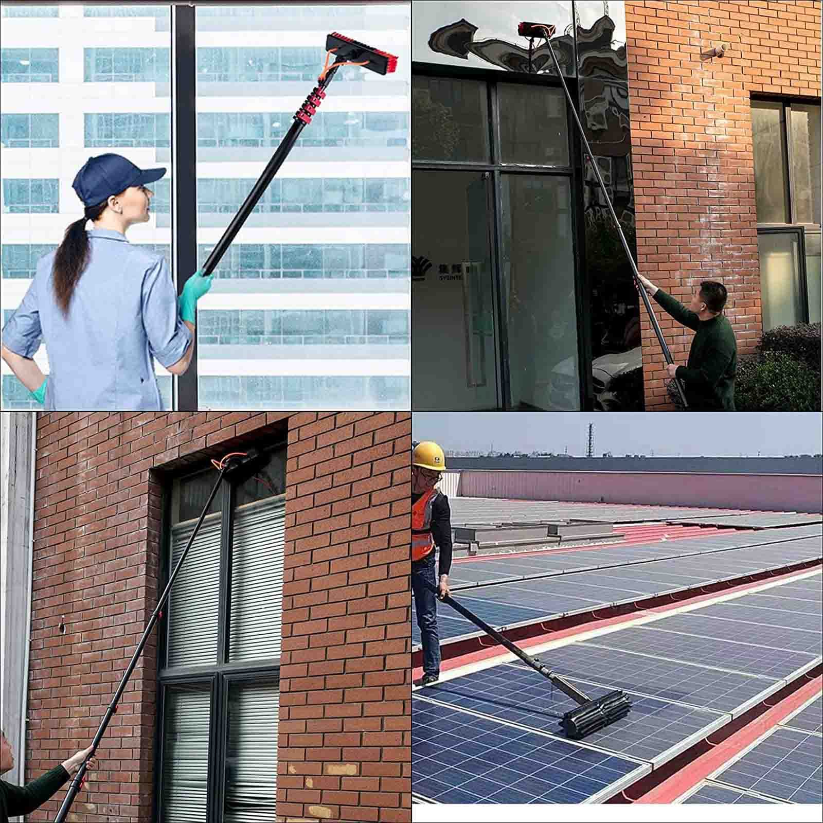 Kit telescópico de limpieza de ventanas con suministro de agua, cepillo extensible y escobilla de goma, limpiador de paneles solares, alcance de 7,2 m, ideal para techos y superficies exteriores