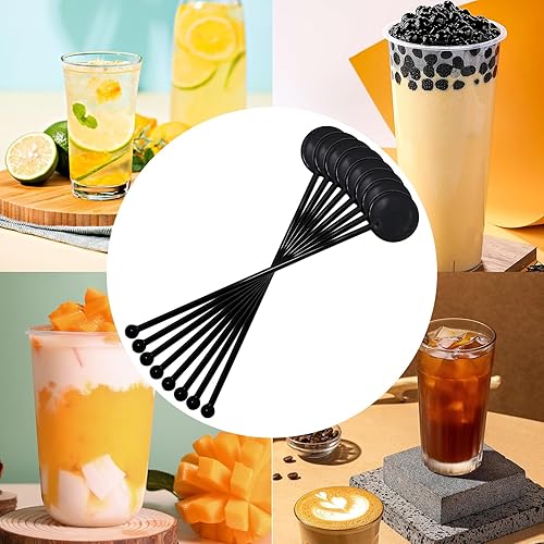 Miniatura 4 de 200 palitos de plástico para agitar, de 7 pulgadas, para cóctel, barra negra, disposibles, mezcladores de bebidas para cóctel, whisky, café, bebidas