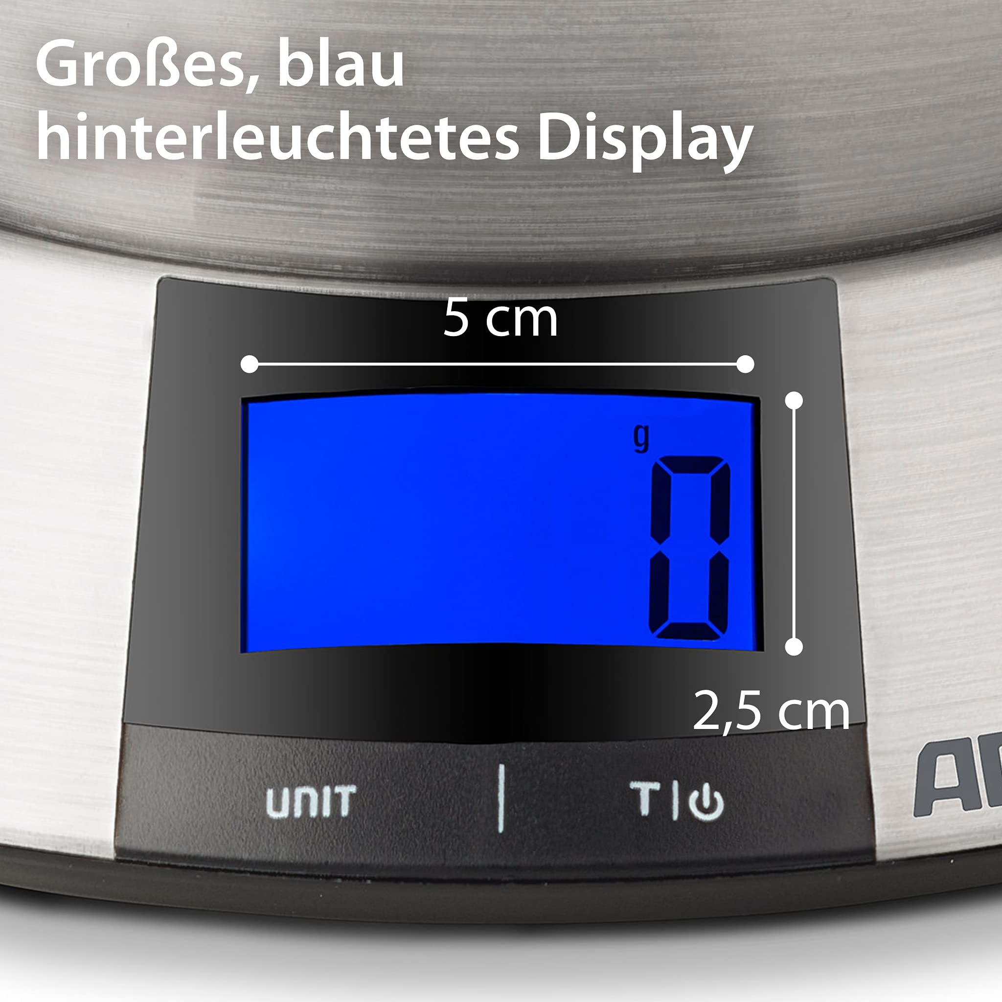 ADE Digitale Küchenwaage mit Schüssel KE1702 Hanna. Elektronische Schüsselwaage mit Schüssel aus Edelstahl (spülmaschinengeeignet) zum präzisen Wiegen bis 5 kg. Farbe: silber