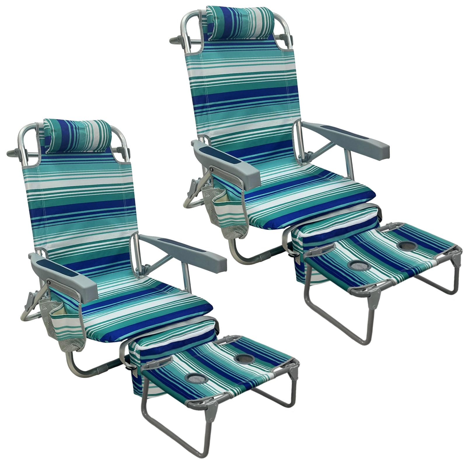 WKFAMOUT Backpack Beach Chair Aluminum 2 Pack with Folding Camping Table 5-Position Lay Flat Lounge Chair Outdoor for Adults with Insulated Cooler Bag