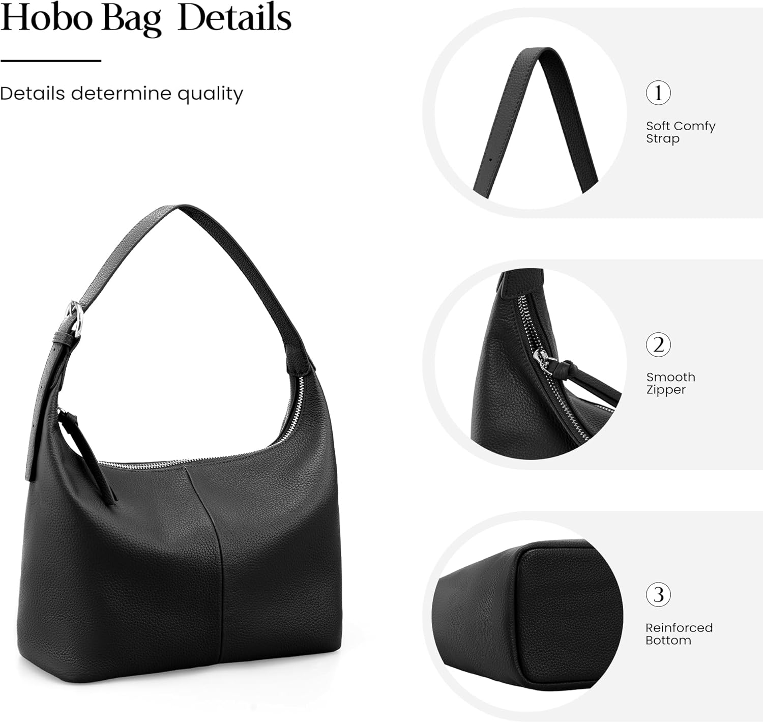 befen Genuine Leather Slouchy Hobo Bags for Women, Ultra Lightweight Leather Purses Shoulder Handbags Satchel for Work Casual - Image 7