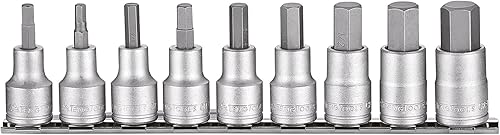 Teng Tools 9 piezas 12 pulgada Drive SAE Hex Bit Socket Clip Rail - M1209AF