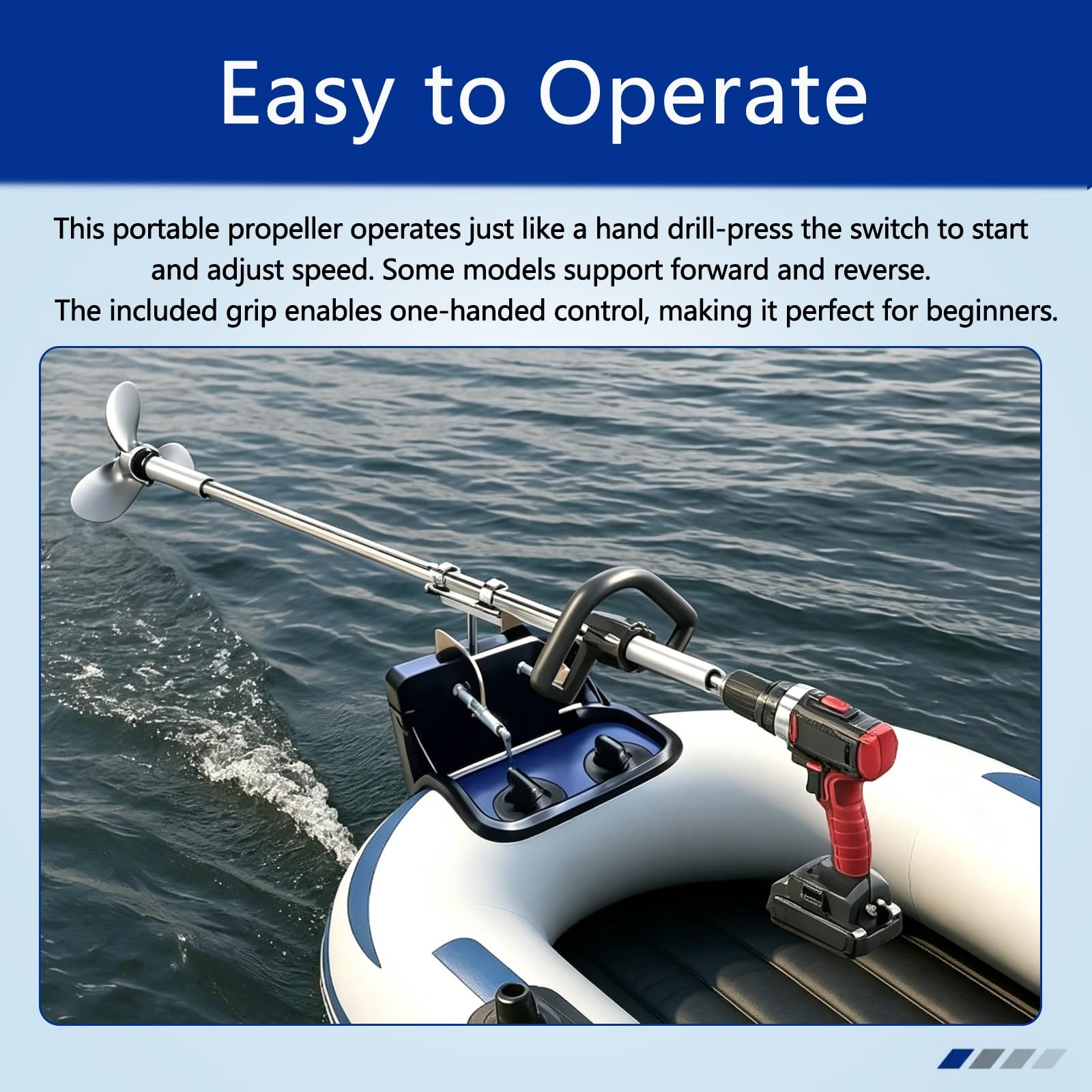 Motor Fueraborda Hélice de Taladro sin Herramientas, Motor eléctrico portátil para Kayak/Barca Inflable, propulsor metálico con Soporte para Uso