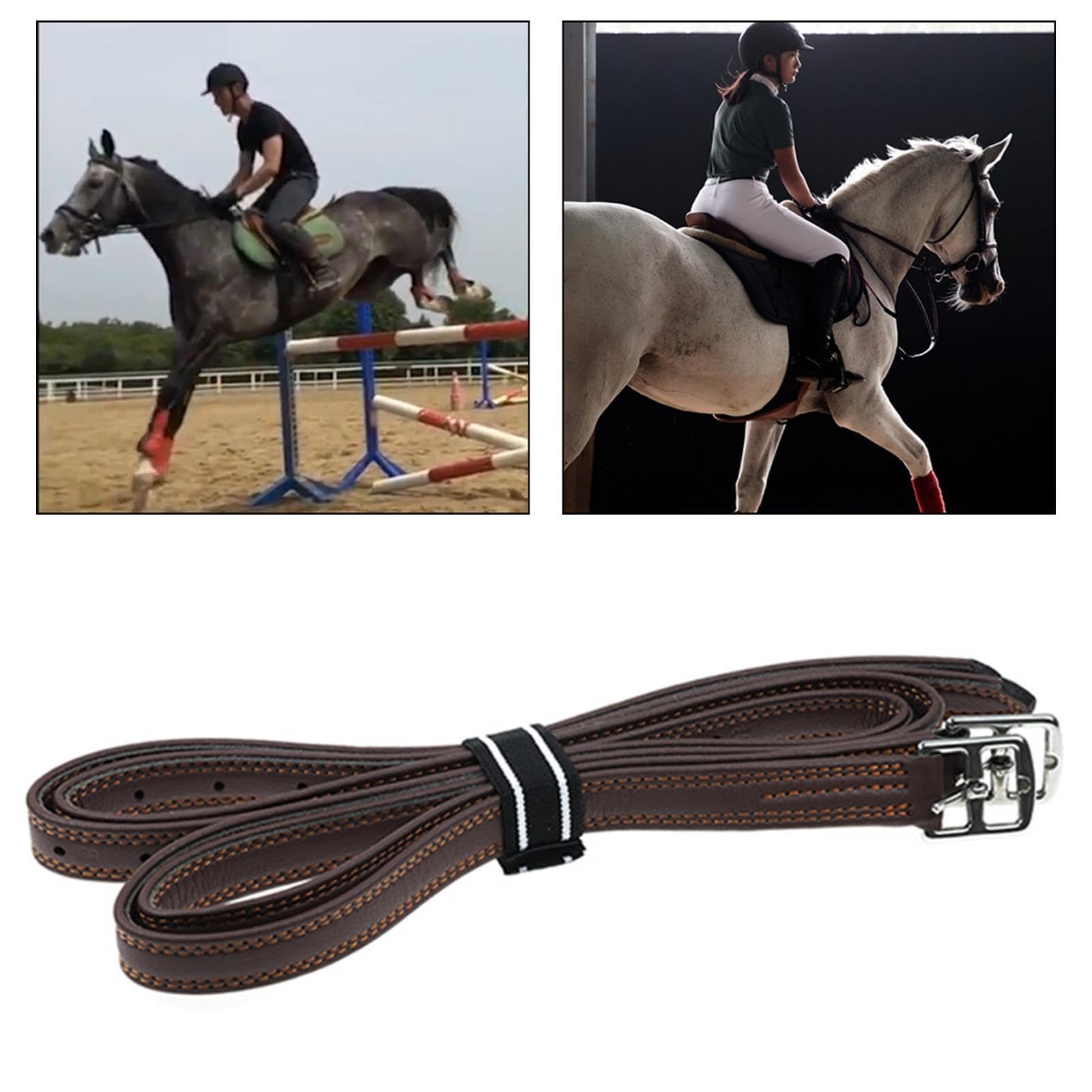 perfk 2 Piezas de Estribo de Cuero con Hebillas de Acero Inoxidable, 53,15 Pulgadas de Longitud, Accesorios Premium, Equipo de equitación Ajustable