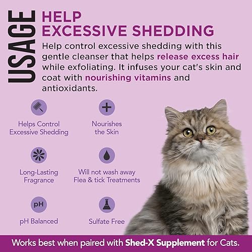 Miniatura 3 de Shed-X Shed Control Champú para gatos, 8 onzas – Reduce el desprendimiento – Champú de desprendimiento infunde piel y pelaje con vitaminas y