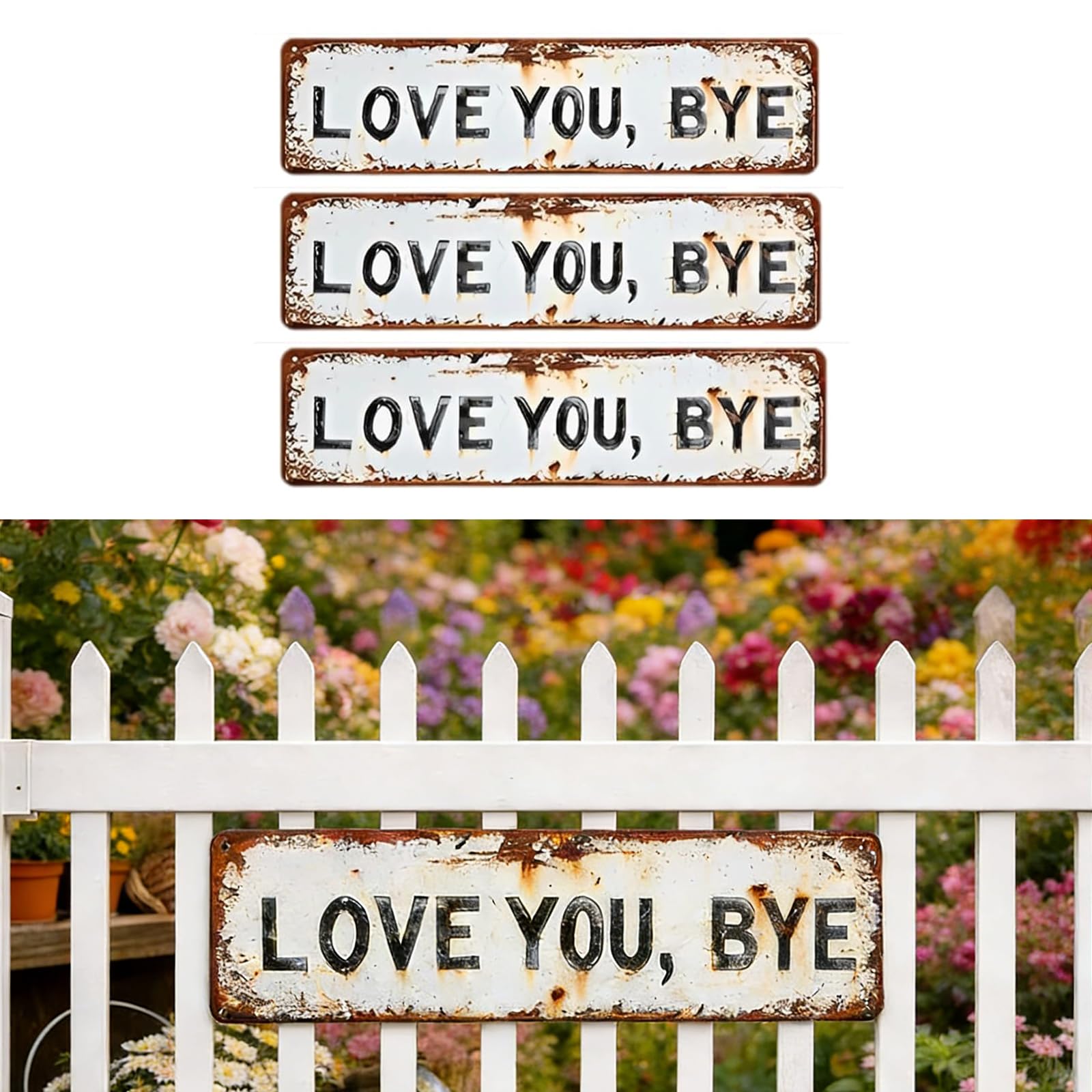 Love You Bye Above Door Sign 4 x 16 Inch Love You Bye Sign Rustic Wall Art Decor for Farmhouse Decor Vintage Entryway Hallway Decor, Warm Housewarming Gift (3pcs)