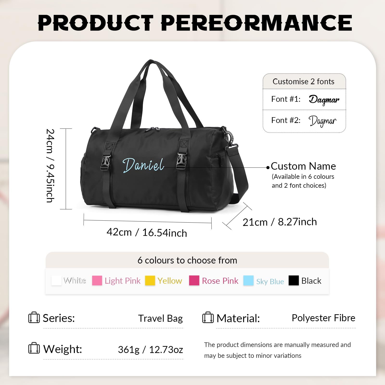 Borsa da Viaggio Personalizzata con Nome Borsa da Sportiva Yoga Grande Regali Personalizzati per Uomo Donne (nero)