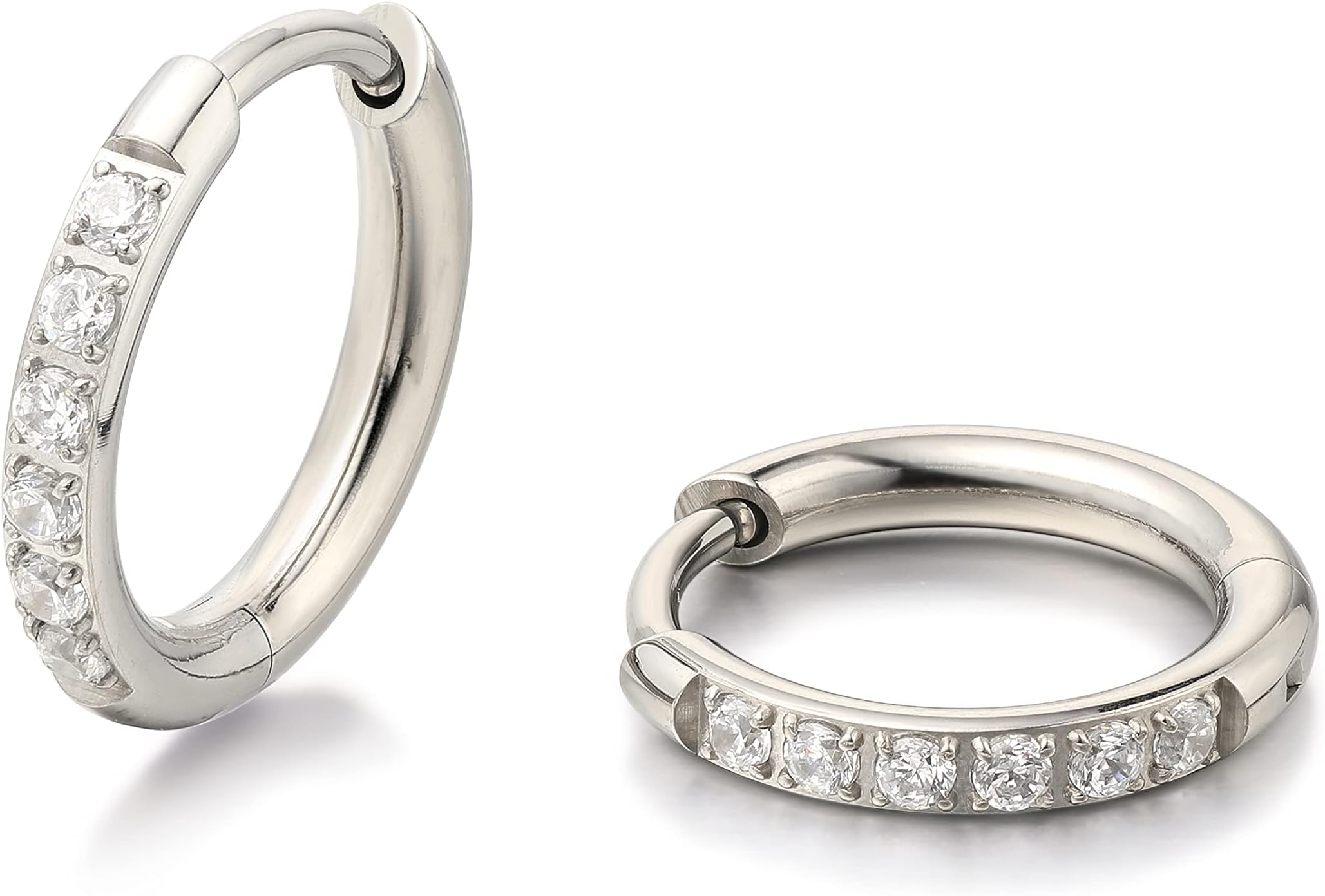Limerencia Titanium Earrings Hoops G23 Pure Titanium Small Huggie Earrings Hypoallergenic 18g Cartilage Hoops Cubic Zirconia Cuff Piercing Jewelry for Women Sensitive Ears