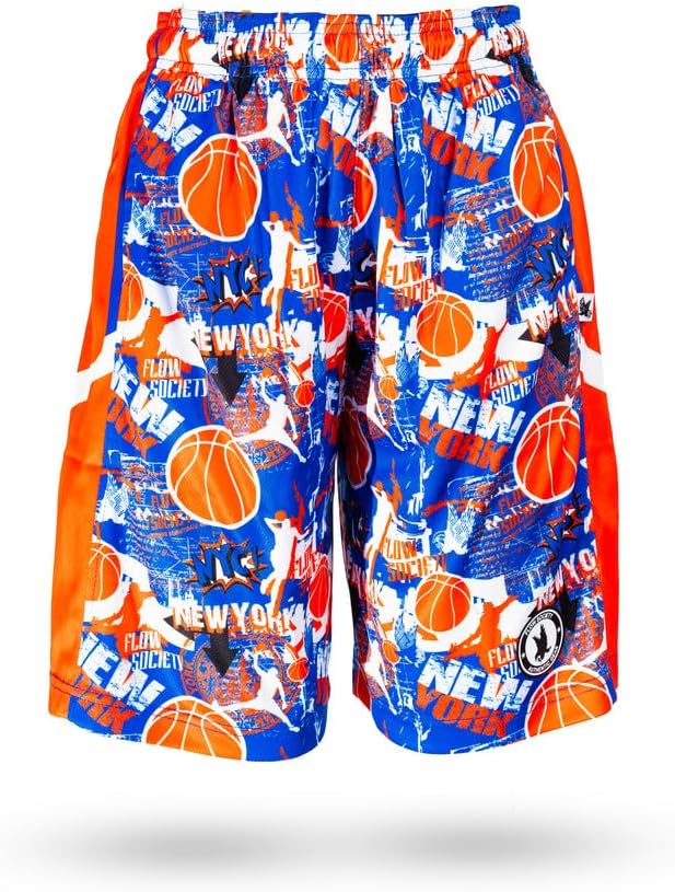 Flow Society NY Hoops Attack Boys Mid-Length Shorts - Athletic - Basketball - Baseball - Hockey - Football - Lacrosse- Blue