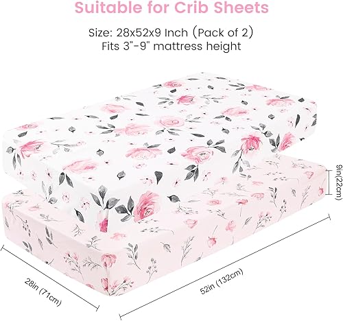 Miniatura 74 de PHF Juego de sábanas suaves para moisés, paquete de 2 sábanas sedosas y transpirables para bebé niña, ajuste universal para la mayoría de colchones