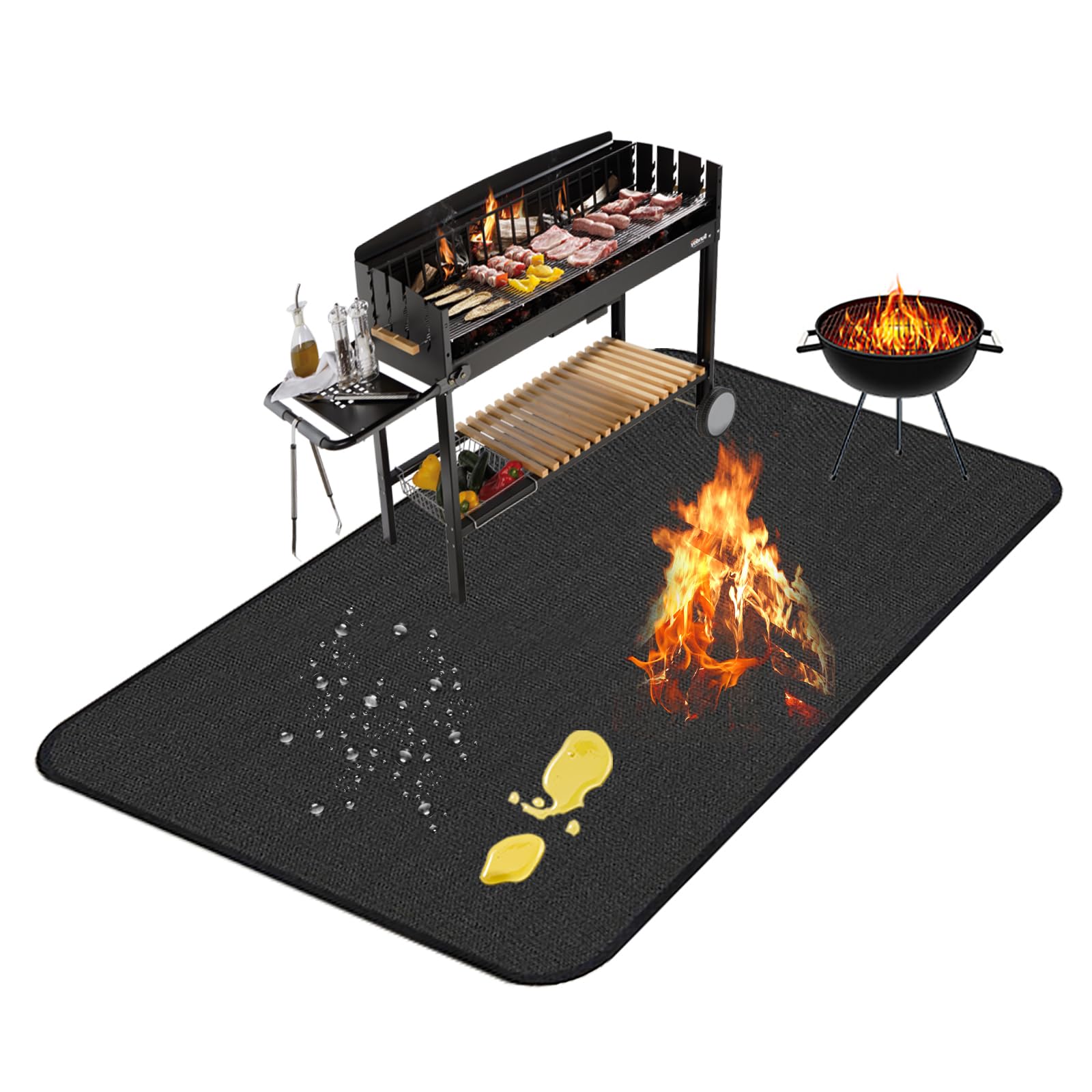 Perched Helper 7048 Inch Grill Mat for Outdoor Deck Protector, Double-Sided Fireproof Pad, Oil-Proof Waterproof BBQ Mat for Under Grill, Black