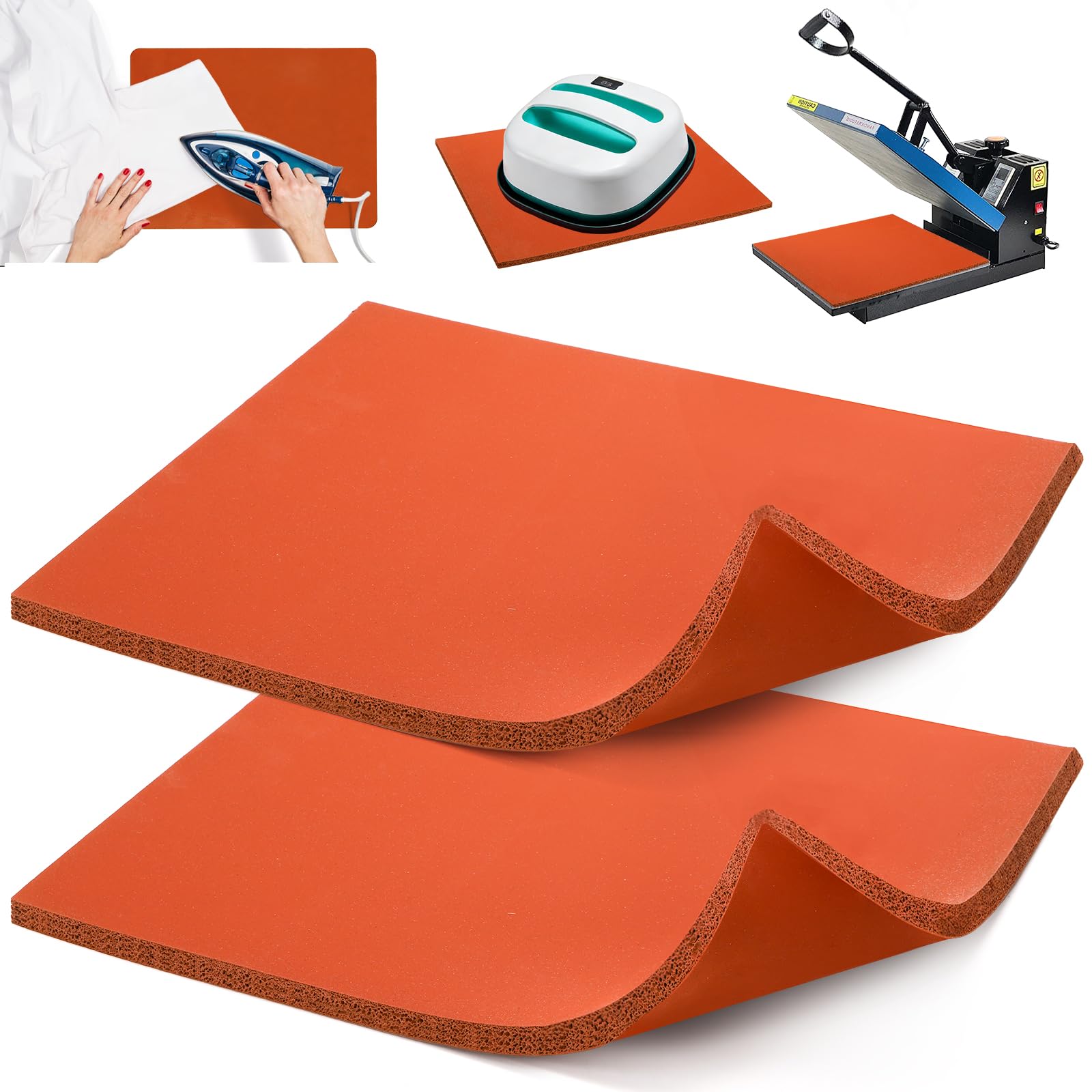 WRINGKIT 2 Pack Silicone Heat Press Mat, 15 x 12 Inch Washable Heat Press Pad, Double Sided 0.34 Inch Thick Transfer Sheet for Vinyl Ironing Insulation Transfer Crafting, T Shirt Iron, Red