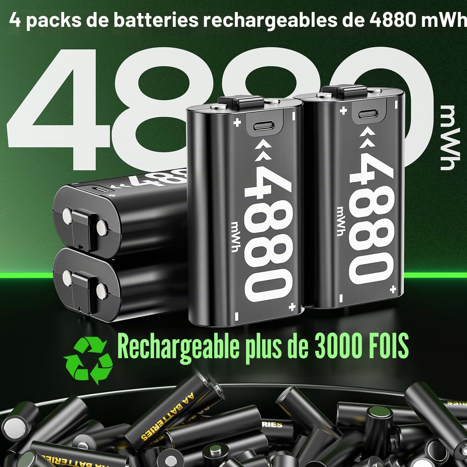 Batterie de Manette Xbox pour Manette X-Box Series X/S/One Elite, 4 * 4880mWh Batterie Rechargeable Xbox, Batteries Rechargeables avec Station de Charge pour X-Box Series X/S/One Elite