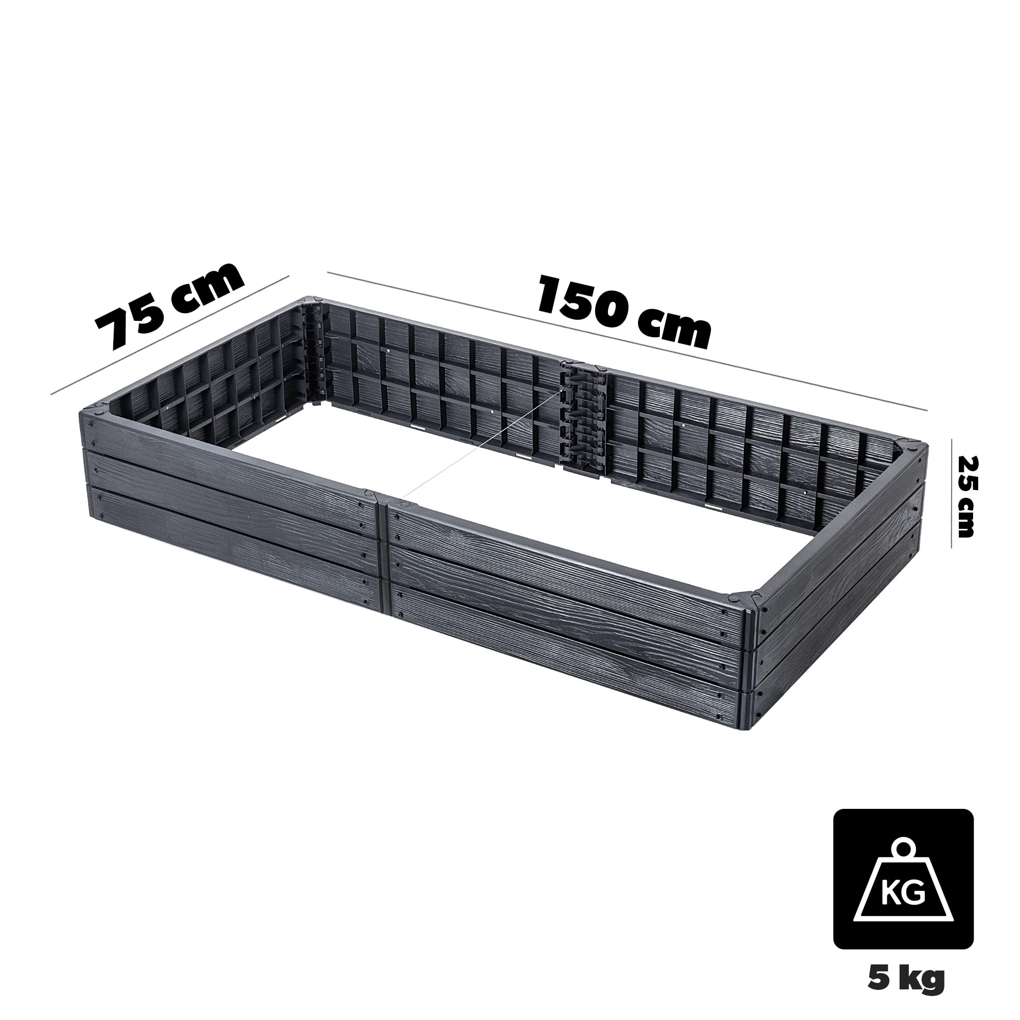 KADAX Jardín, arriate elevado, para el cultivo de verduras, flores y hierbas, macizos de hierbas, huertos, marco de plástico (rectangular antracita)