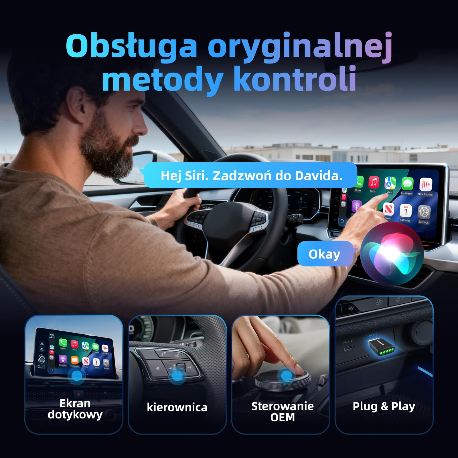 LINGHUANG Adapter bezprzewodowy Carplay i mini bezprzewodowy adapter do systemu Android Auto Wireless, przekształca kabel w bezprzewodowy, Plug & Play, szybkie i stabilne połączenie, kompatybilny z