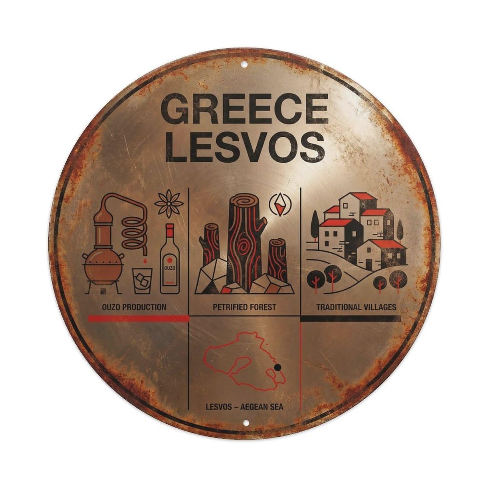 Lesvos Tavern Heritage Greek Clean Graphic Destination Metal Tin Sign