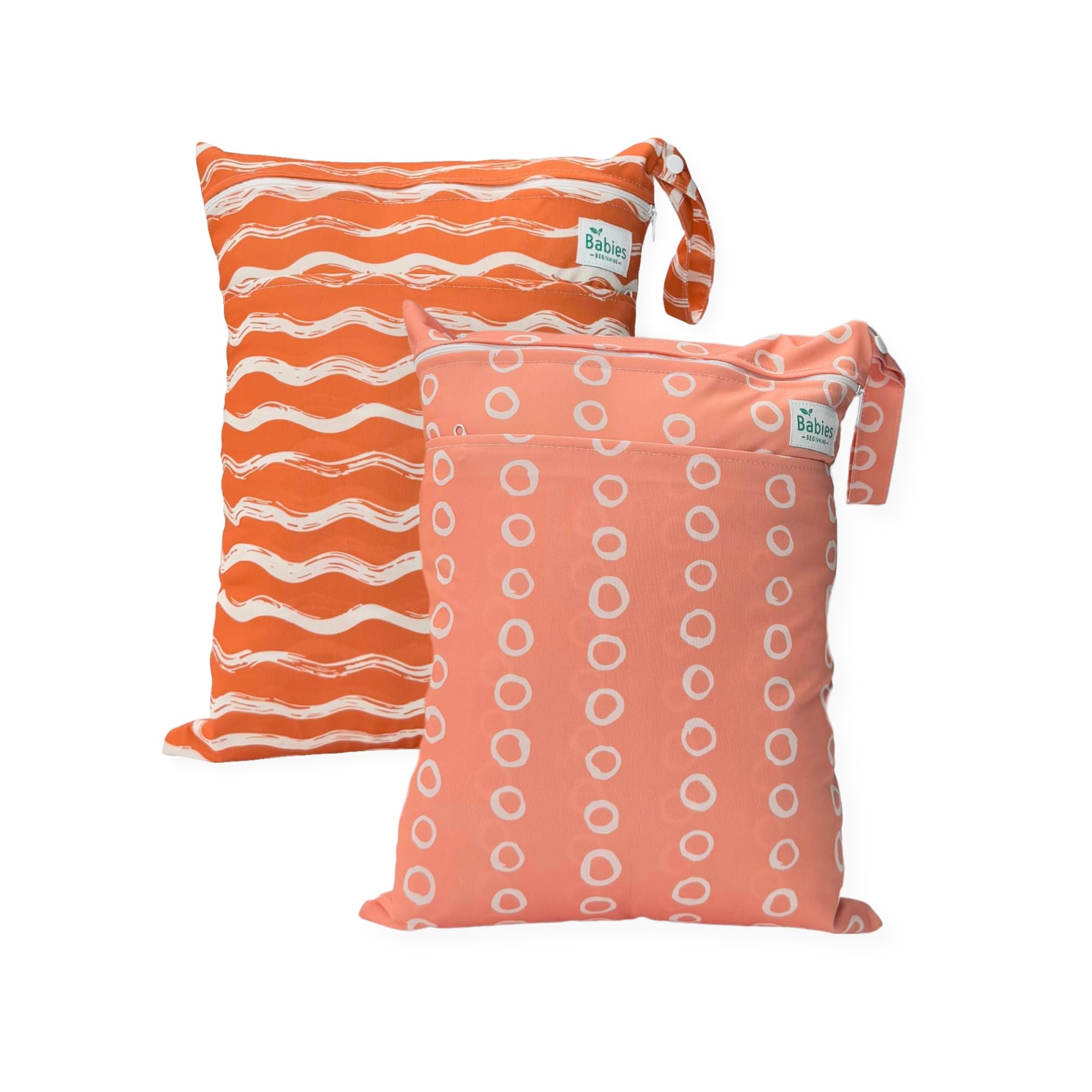 Babies Beginning 2-Pack Wet Bags – Waterproof Travel Bags for Cloth Diapers, Baby Essentials & Swimwear – Reusable Wet Dry Bag with Double Zipper & Handle for Diaper Bag & Beach Trips (Dotted Drift)