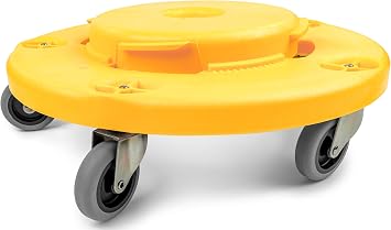 MaxWorks 18Inch Trash Can Dolly with 5 Swivel Casters HighVisibility Yellow Rolling Base with Multi Size Compatibility for 20 to 55 Gallon Containers 250 lb Capacity TwistLock Design 50933