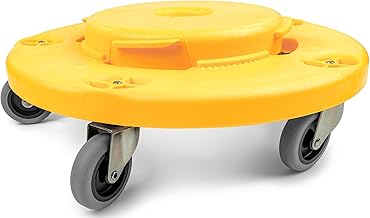 MaxWorks 50933 18-Inch Trash Can Dolly with 5 Swivel Casters, High-Visibility Yellow Rolling Base