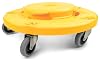 MaxWorks 50933 Round Trash Can High Visibility Yellow Dolly with 5 Swivel Casters 18 inch Dolly for 20 32 44 55 Gallon Containers Twist ON & Off Great for Shops Garages Car Detailing