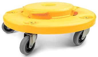 MaxWorks 18Inch Trash Can Dolly with 5 Swivel Casters HighVisibility Yellow Rolling Base with Multi Size Compatibility for 20 to 55 Gallon Containers 250 lb Capacity TwistLock Design 50933