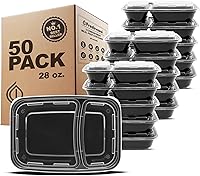 Freshware Meal Prep Containers 50 Pack with Lids - 2 Compartment 28oz Bento Boxes, BPA-Free, Stackable, Microwave/Freezer/Dishwasher Safe